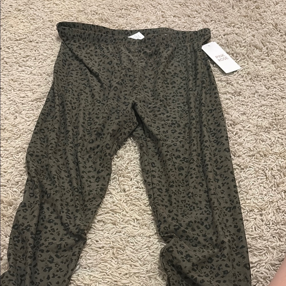 Pink Rose Dark Green Leopard Print Pants